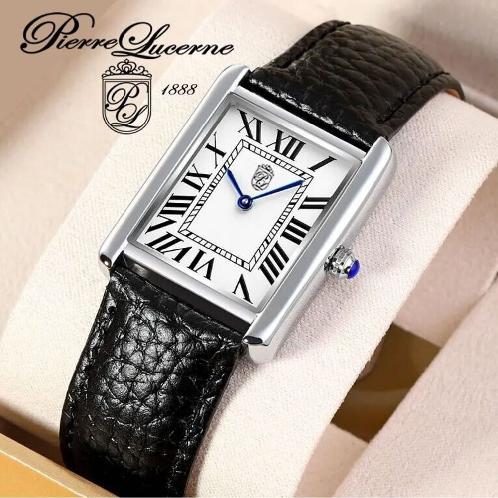 Pierre Lucerne 1888 Must Tank Style Swiss Inspired Classic Mens Watch Black Band